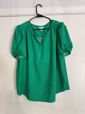 Carolina Belle Green Polka Dot Puff Sleeve Blouse